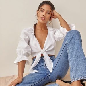 Reformation White Tie-Front Top